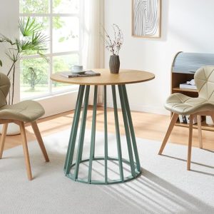 [en.casa] Mesa de Comedor Lensuu Mesa de Cocina Redonda para 2 Personas Base de Madera 76 x Ø80 cm – Verde Pastel/Efecto Roble