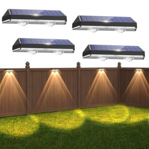 Auting Lámparas solares para exteriores, 4 unidades, lámpara de pared solar exterior, IP65, resistente al agua, 3 modos de luz, lámpara de pared solar para exterior, jardín, iluminación de vallas,