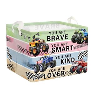 HUUMONSS Grande Cesta Ropa Sucia Coches de Dibujos Animados Plegable Cestos Almacenaje Ropa Juguetes para Padres,Camión monstruo,36L