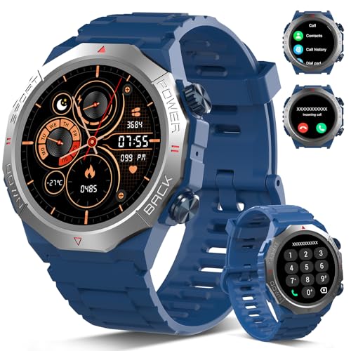Atheewon Reloj Inteligente Hombre Mujer con Llamadas, 1.39" Militar Smartwatch con 110+ Modos Deportivos, Monitor de Ritmo Cardíaco y Sueño. Pulsera Actividad IP68 Impermeable para Android iOS (Azul)