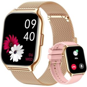 Popglory Reloj Inteligente Mujer Hombre con Llamadas, 2,01″ Smartwatch Mujer Deportivo con Asistente Voz, 100+ Deportes, Presión Arterial Ritmo Cardíaco Pulsometro, Alerta Whatsapp para iOS Android
