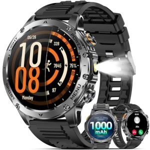 Karchilor Reloj Inteligente Hombre con Llamadas, 1000mAH Smartwatch con LED Linterna/5ATM Impermeable/100+ Modos Deportivos/SpO2/Pulsómetro/Sueño, Pulsera Actividad Android iOS