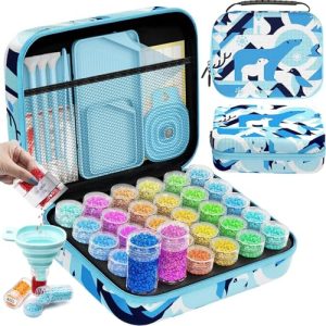 ARTDOT Diamond Painting Accesorios, 30 Ranuras Diamond Painting Kit Completo, Contenedores de Almacenamiento de Pintura Diamante, Embudo y Herramientas(Ártico)