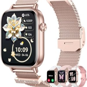 Reloj Inteligente Mujer con 4 Correas 1.83″ Smartwatch Mujer con Llamadas Bluetooth AI Control Voz Pulsera Actividad Pulsómetro Oxímetro Sueño Podómetro 110+ Deportivos Smart Watch para Android/iPhone
