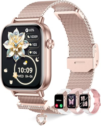 Reloj Inteligente Mujer con 4 Correas 1.83" Smartwatch Mujer con Llamadas Bluetooth AI Control Voz Pulsera Actividad Pulsómetro Oxímetro Sueño Podómetro 110+ Deportivos Smart Watch para Android/iPhone