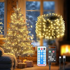 Guijiyi Luces Navidad Exterior Interior, 10M 100 LED Luce de Navidad con Pilas Recargable 8 Modos IP44 Impermeable Fairy Lights Guirnalda de Luces Decoración Para Interior Boda Fiesta Jardín Patio