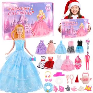 Tutukyle Calendario de Adviento 2025 para Nñas, 24 Días de Sorpresas Calendario de Adviento con Muñeca para Niños, Cuenta Atrás para Navidad Muñeca de Moda DIY con Conjuntos y Accesorios