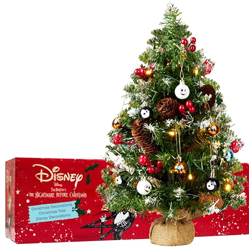 Disney Nightmare Before Christmas Árbol de Navidad con Luces LED Incorporadas 50 cm, Arbol Artificial Pequeño con Adornos, Navidad Decoración Mesa (Multi TNBC)