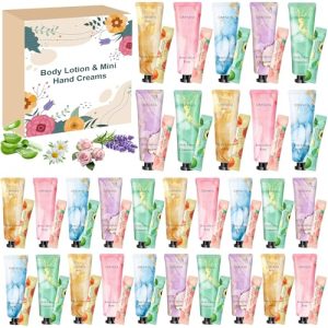 Set de regalo de loción corporal para mujeres, 60 unidades de loción corporal, regalos para el cuerpo en tamaño de viaje y mini cremas de manos, crema hidratante para piel seca, regalos de Navidad