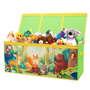 Caja de Juguete Extra Grande con Tapa Abatible, Caja Almacenaje Oxford Plegable con Asa para Niños Niñas, Baúl Juguetes y Almacenamiento Impermeable Resistente, 96×32×40 (Animales del bosque)