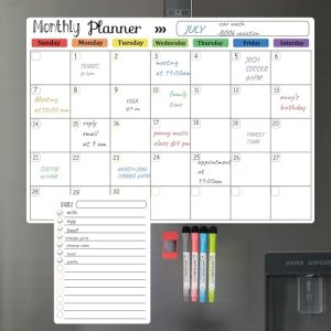 Hivillexun Pizarra Blanca Magnética para Refrigerador – Calendario Mensual y Diario con Planificador, Incluye 4 Marcadores y 1 Borrador – Ideal para Organización en la Nevera