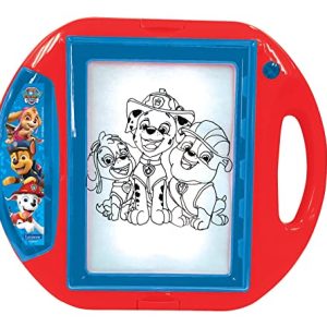 LEXIBOOK, Paw Patrol, Proyector de Dibujo, 4 tampones, 10 Plantillas, Pantalla de iluminación, 1 bolígrafo Incluido, Juguete artístico y Creativo para niñas y niños, Rojo/Azul, CR310PA