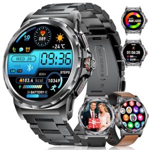 LIGE Militar Reloj Inteligente Hombre con Llamadas Bluetooth/Asistente de Voz, 1,43» AMOLED Fitness Tracker con 100+ Modos Deportivos, Smartwatch para iOS Android, Calorías/Podómetro, Negro Marrón