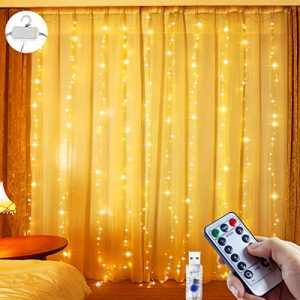 JTSIOV Cortina de Luces, 3×2.7m 300 Luces LED, 8 Modos Cortina de Luces Navidad, Control Remoto con Temporizador para Navidad, Dormitorio, Boda, Fiesta