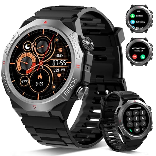 Reloj Inteligente Hombre Mujer con Llamadas, 1.39" Militar Smartwatch con 110+ Modos Deportivos, Monitor de Ritmo Cardíaco y Sueño. Pulsera Actividad IP68 Impermeable para Android iOS (Negro)