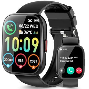 Reloj Inteligente Hombre Mujer, 1.85 HD Smart watch con Llamadas y Mensajes, 112+ Modos Deportivos Pulsera Actividad, Pulsómetro Monitor de Sueño, IP68 Impermeable SmartWatch Para iOS Android, Negro
