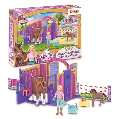 CAVALLY Calendario De Adviento Con Caballos De Juguete, Incluye Dos Caballos, Una Muñeca, Establo, Accesorios Y Decoraciones Para Crear Tu Set De Juego