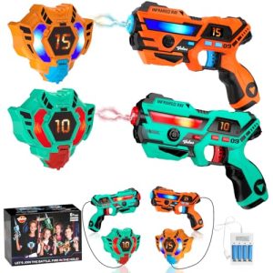 VATOS Recargable Laser Tag Set 2 Packs – En Tiempo Real de Datos Sync Infrarrojos Laser Tag Sets, 2 Jugador Lazer Tag Juego de Disparos para Niños Adolescentes Edad 6-12 años