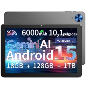 Rebecco Tablet 10 Pulgadas, Tablet Android 15 Gemini AI,18GB RAM + 128GB ROM + 1TB TF, Octa-Core, Pantalla Táctil IPS HD 1280×800, Batería 6000mAh, Widevine L1, WiFi 5G & BT 5.0, Cámara Dual Z70