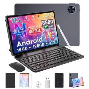DOOGEE U11 Android 16 Tablet 11 Pulgadas, 16GB+128GB/2TB Tablet con Teclado y Lápiz, 8580mAh Gemini AI Octa Core Tableta Grande, Widevine L1/13MP+5MP/ 5G WiFi/GMS/Face ID/GPS Tablets con Raton y Funda