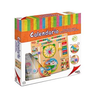 Cayro – Calendario Aprendizaje Madera Multidioma – Multicolor – Aprende Los Días, Meses Y Estaciones – Hecho De Madera Multilingüe – Diseño Divertido y Educativo