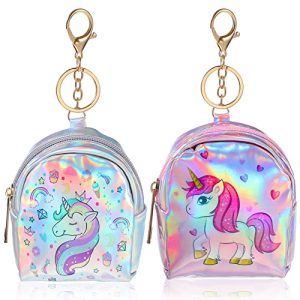 VALICLUD Monederos Holográficos De Unicornio Mini Mochila Llavero Billetera De Unicornio Monedero Con Llavero Para Niñas Y Mujeres