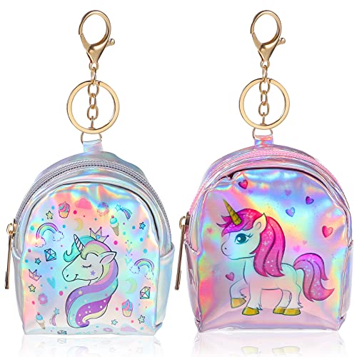 VALICLUD Monederos Holográficos De Unicornio Mini Mochila Llavero Billetera De Unicornio Monedero Con Llavero Para Niñas Y Mujeres