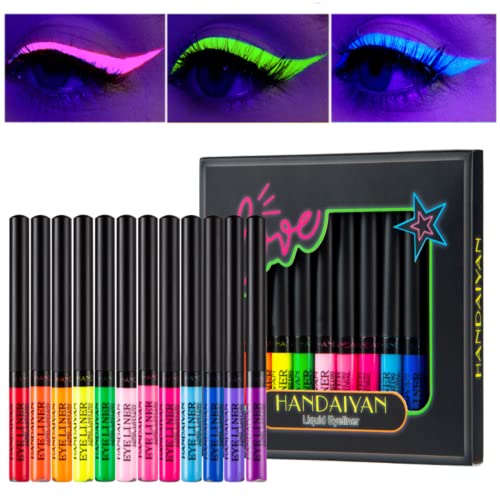 Beauty Searcher Set de Delineador de Ojos Líquido, 12 Colores UV Glow Mate Eyeliner, Resistente al Agua Maquillaje fluorescente de larga duración a prueba de manchas para el cuerpo