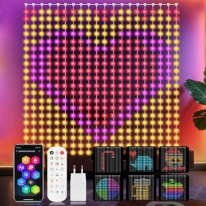 YOOHBERRYS Cortina de Luces, Cortina LED Inteligente Con Control Remoto/APP, USB, DIY Dinámico e Minutero, 400 LEDs Cortina Luminosa Luces Navidad Boda Exterior e Interior IP65 (2 x 2M)