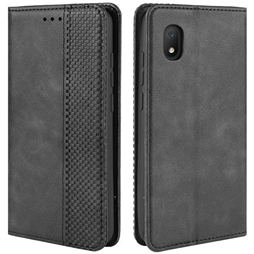 HualuBro Funda para Alcatel 1B 2020, Funda Libro de Retro PU Cuero con Ranura para Tarjetas y Billetera Flip Cover Magnético Carcasa para Alcatel 1B 2020 Case (Negro)