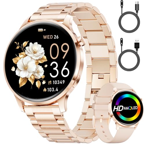 SUNKTA Reloj Inteligente para Mujer 7,9 mm Ultrafino 1,32" AMOLED Llamadas Bluetooth Elegante Oro Rosa Smartwatch para Android iOS,Frecuencia cardíaca,Monitor de sueño,Podómetro,Calorías