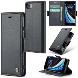 Rerzoiro Funda para iPhone SE 2022/SE 2020/iPhone 8/iPhone 7, Funda de Cierre Magnético, Cartera de Cuero PU con [Bloqueo RFID], Soporte, Ranura para Tarjetas, Case para iPhone 8/7/SE 2022/2020, Negro