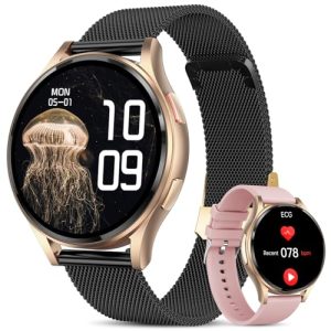 Lgnitek 2026 ECG+HRV Reloj Inteligente Mujer con Presión Arterial/BMI/Acido Urico/Microchequeo, 1.43» AMOLED Smartwatch con Función Femenina, 24H Pulsometro, SpO2, Monitor de Sueño para iOS Android
