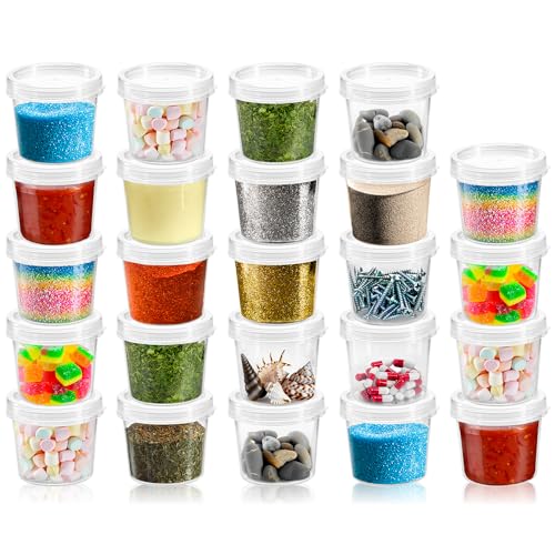 COM-FOUR® 24x Recipiente de almacenamiento con tapa - Lata de plástico con cierre - Taza apilable para cosméticos y materiales de artesanía - 35ml (24 piezas)