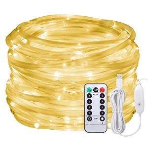 Afufu Manguera de Luces Exterior, 10M 100Led luces de cuerda, USB luces del tubo del LED al aire libre con 8 modos, IP65 impermeable, Blanco Cálido, decoraciones de la Navidad