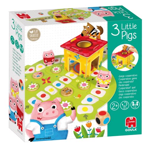Goula Los 3 Cerditos: Juego de Mesa Educativo Preescolar para Niños a Partir de 2 Años, Juego Infantil de 1 a 4 Jugadores con Piezas de Madera y Tablero Puzle - Juguetes Niños 2 Años