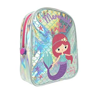 PERLETTI Mochila Escolar Niña con Sirenita Holografica – Bolso Niñas para Escuela Guardería y Viajes – Mochilita con Detalles Reflectantes Cremallera Rosa Gomada – 30x24x10cm (Sirenita Mochila)