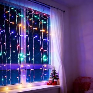 Aigostar Cortina Luces Navidad, 1M*1M, 8 Modos Cadena Luces, 100 LED RGB, Temporizador, Decoracion Arbol Navidad Resistente al Agua, Para Exterior y Interior