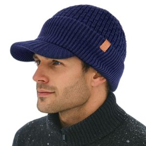 TOP-EX Gorro de invierno DryKnit 50% lana merino para hombre y mujer, con paraguas, resistente al agua, a prueba de viento, forro polar cálido para cabezas grandes, 94596_Navy, M-L