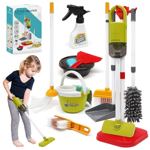 Dreamon Aspiradora Juguete con Función de Succión, 14 Piezas Set Limpieza Juguete, Aspiradora Juguete15×56cm, Juguete de Limpieza para Niñas Niños a Partir de 3 Años