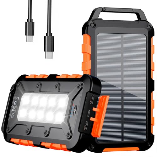 WOWMVP Cargador Solar 26800mAh, Power Bank Solar Batería Externa Portátil PD15W USB C Carga Rápida Impermeable 3 Salidas y 2 Entradas con Linterna LED para Moviles Tabletas Etc.(Naranja Claro)