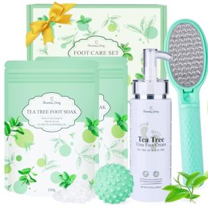 Set de Baño de Pies con Árbol de Té, Eleanore’s Diary Kit de Pedicura 4 PCS – Sales, Crema con Urea, Lima para Pies y Bola de Masaje, Formulado para Pie Secos y Agrietados, Regalo Ideal para Navidad