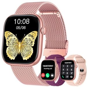 Smartwatch Mujer Reloj Inteligente con Llamada: 1.83» Digital Smart Watch con Bluetooth Impermeable IP67 Monitor de Estrés Frecuencia Cardíaca Sueño 20+Modo Deportivo 3 Correas para iPhone Android