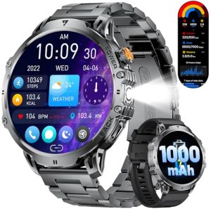 LIGE Reloj Inteligente Hombre,1.85″ HD Smartwatch Hombre con Llamadas,Pulsómetro SpO2, Monitor Sueño, Podómetro,Batería de 1000 mAh, 110+ Modos Deportivos iOS Android,Negro