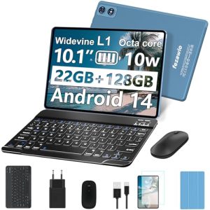 fezawio Tablet 10 Pulgadas Tablets Android 14, 22GB Ram+128GB ROM Octa-Core Tablets 5G WiFi, 8000 Mah, (1tb TF) Tablet con Teclado y RatóN- Azul