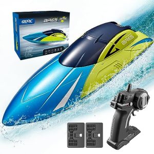 4DRC Barco RC con luz LED, más de 30 Minutos, para Piscinas y Lagos más de 20 mph, Barcos de Carreras de 2,4 GHz, 2 baterías,Juguete de Piscina para niños a Partir de 8 años