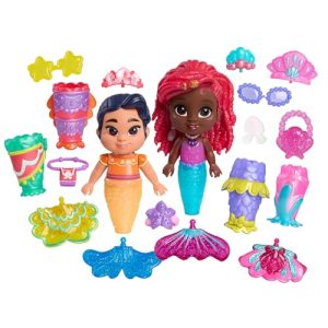 Just Play Muñeca Ariel Pop Tails Deluxe de Disney Junior con Accesorios, 19 Piezas, Juego de simulación; Juguetes para niños a Partir de 3 años