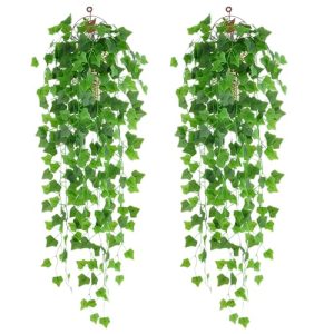 DabbOo Plantas Artificiales Colgantes 2 Piezas Plastic Fake Plants Enredadera Planta Artificial Exterior Decorativas Hanging Plants para Boda Jardín Balcón Dormitorio Interior Decoración de Pared