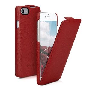 kalibri Funda con Tapa Ultra Fina Compatible con Apple iPhone SE (2022/2020) / 8/7 – Funda Protectora de Piel en Rojo