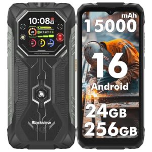 Blackview Rock 1 Movil Irrompible Android 16, 24GB+256GB Movil Indestructible, 15000mAh, 20MP Visión Nocturna, Gemini AI, 6.56″ HD+ 2.01″ Pantalla, IP69K Impermeable,NFC/OTG/GPS/3 Años de garantía